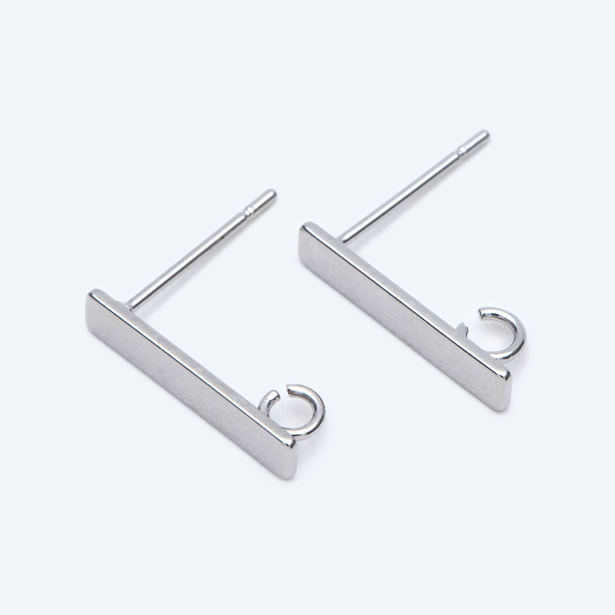 10pcs Gold/ Silver Tone Rectangle Earring Post with Loop, 18K Gold/ Rhodium Plated Brass, Geometric Earring Components (GB-1526)